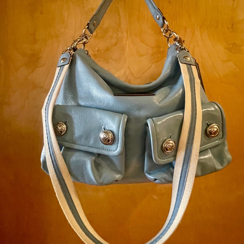 Coach Poppy Sky Blue Leather Shoulder Bag - Picture 2 of 14